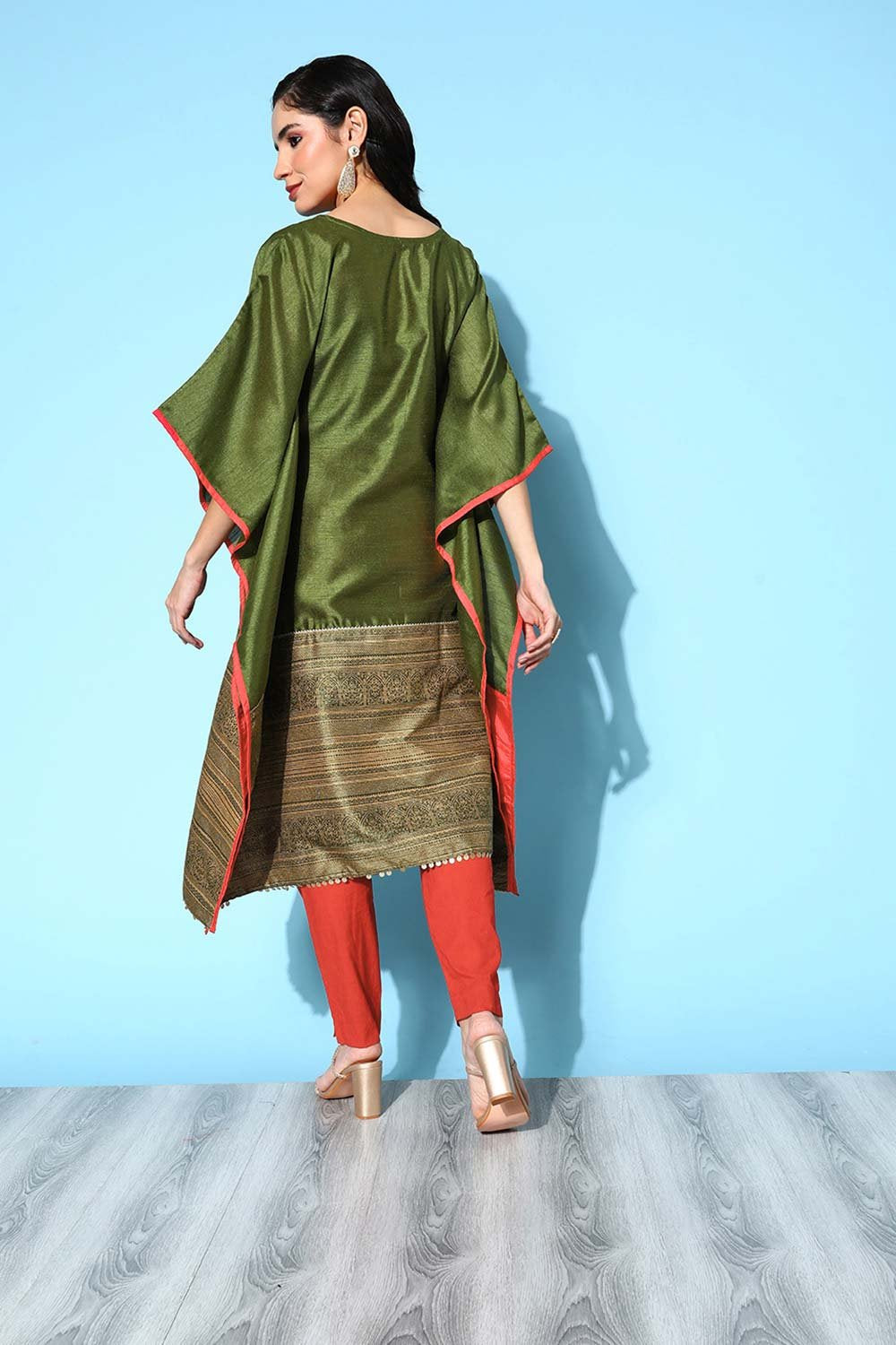 Women's Olive Polyester Printed Kurta