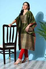 Women's Olive Polyester Printed Kurta