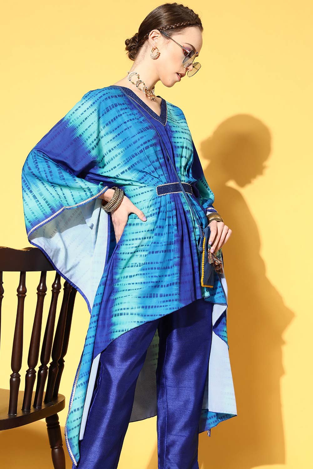 Women's Blue Polyester Printed Kurta