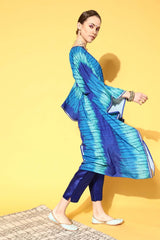 Women's Blue Polyester Printed Kurta