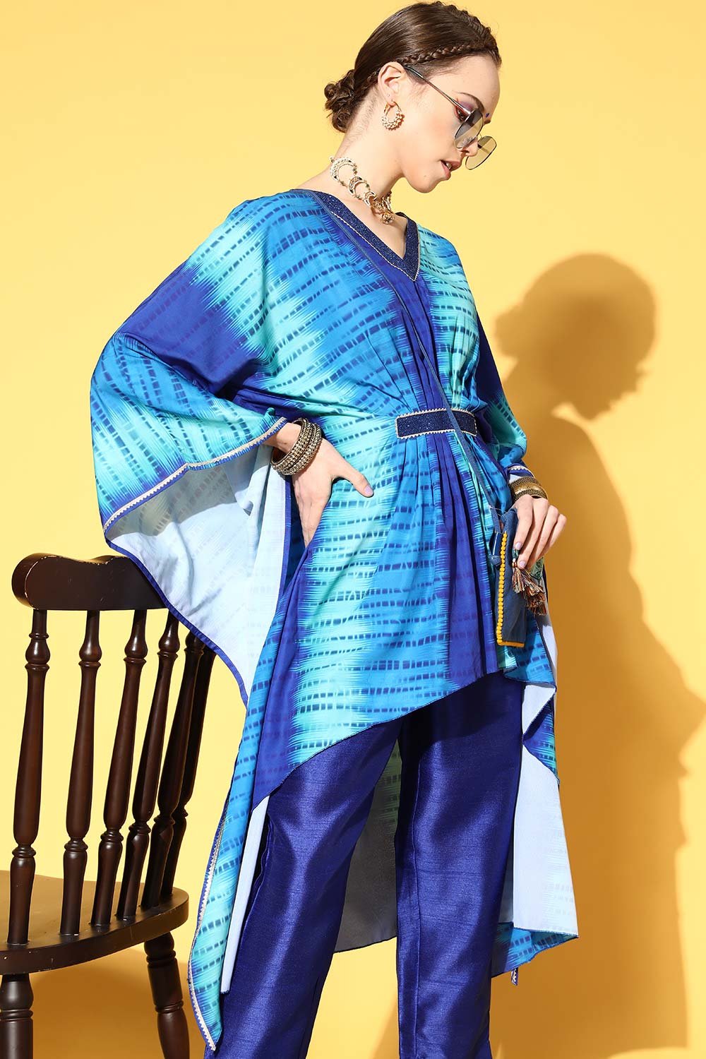 Women's Blue Polyester Printed Kurta