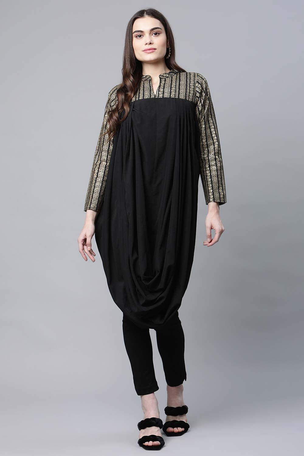 Women's Black Polyester Printed Kurta