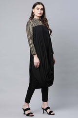 Women's Black Polyester Printed Kurta