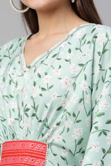 Women's Green Polyester Printed Kurta