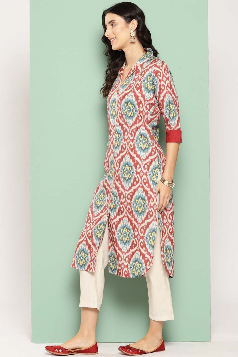 Women's Red Crepe Printed Kurta