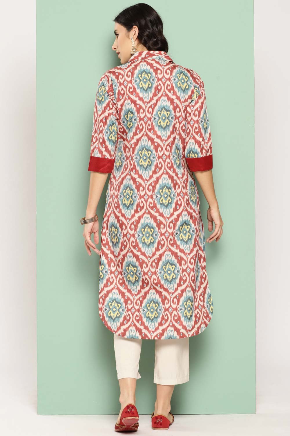 Women's Red Crepe Printed Kurta