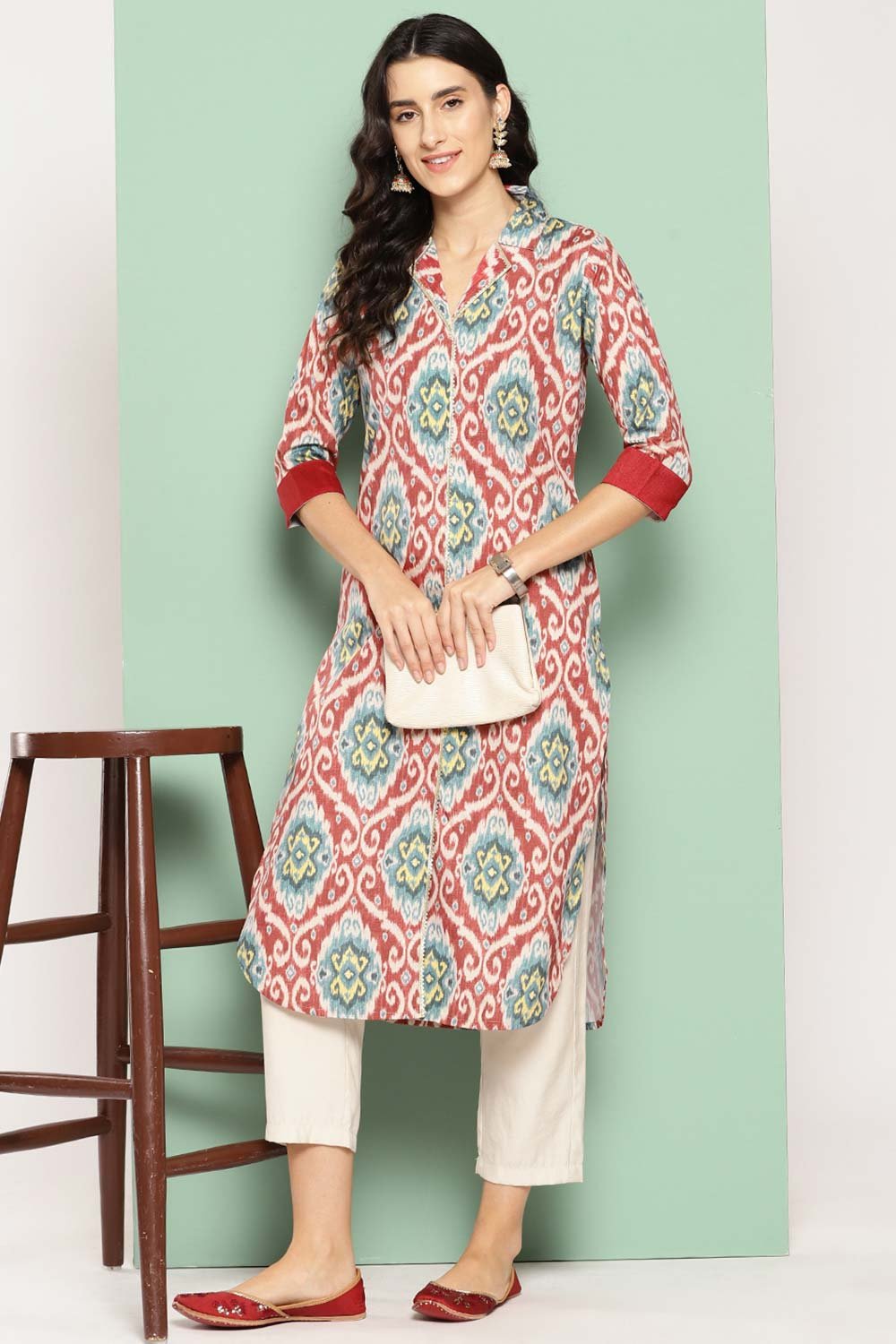 Women's Red Crepe Printed Kurta