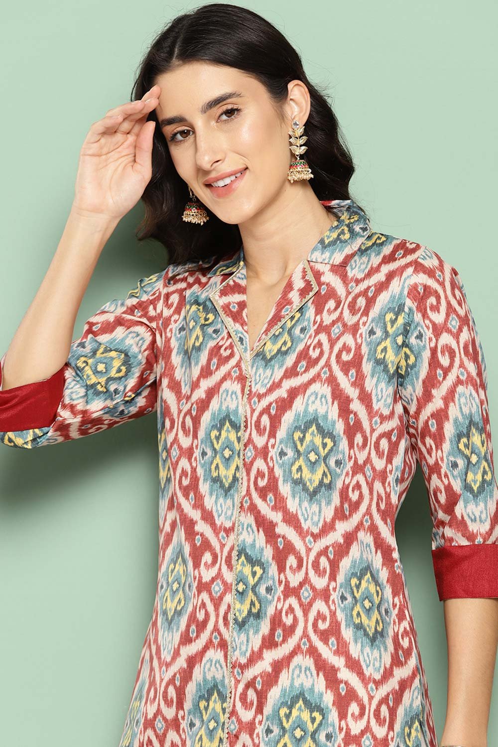 Women's Red Crepe Printed Kurti