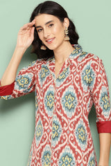 Women's Red Crepe Printed Kurta