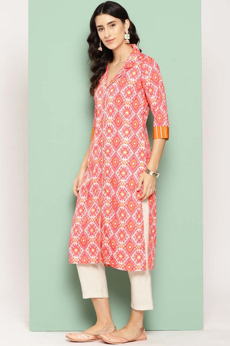 Women's Orange Crepe Printed Kurta