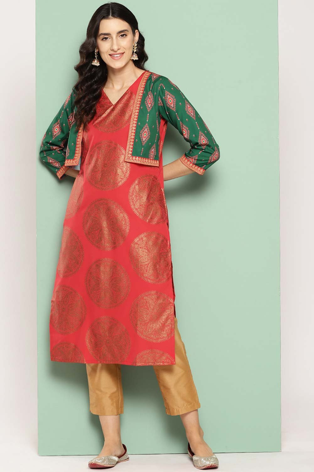 Women's Red Crepe Printed Kurta