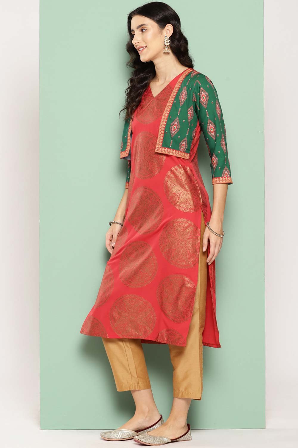 Women's Red Crepe Printed Kurta