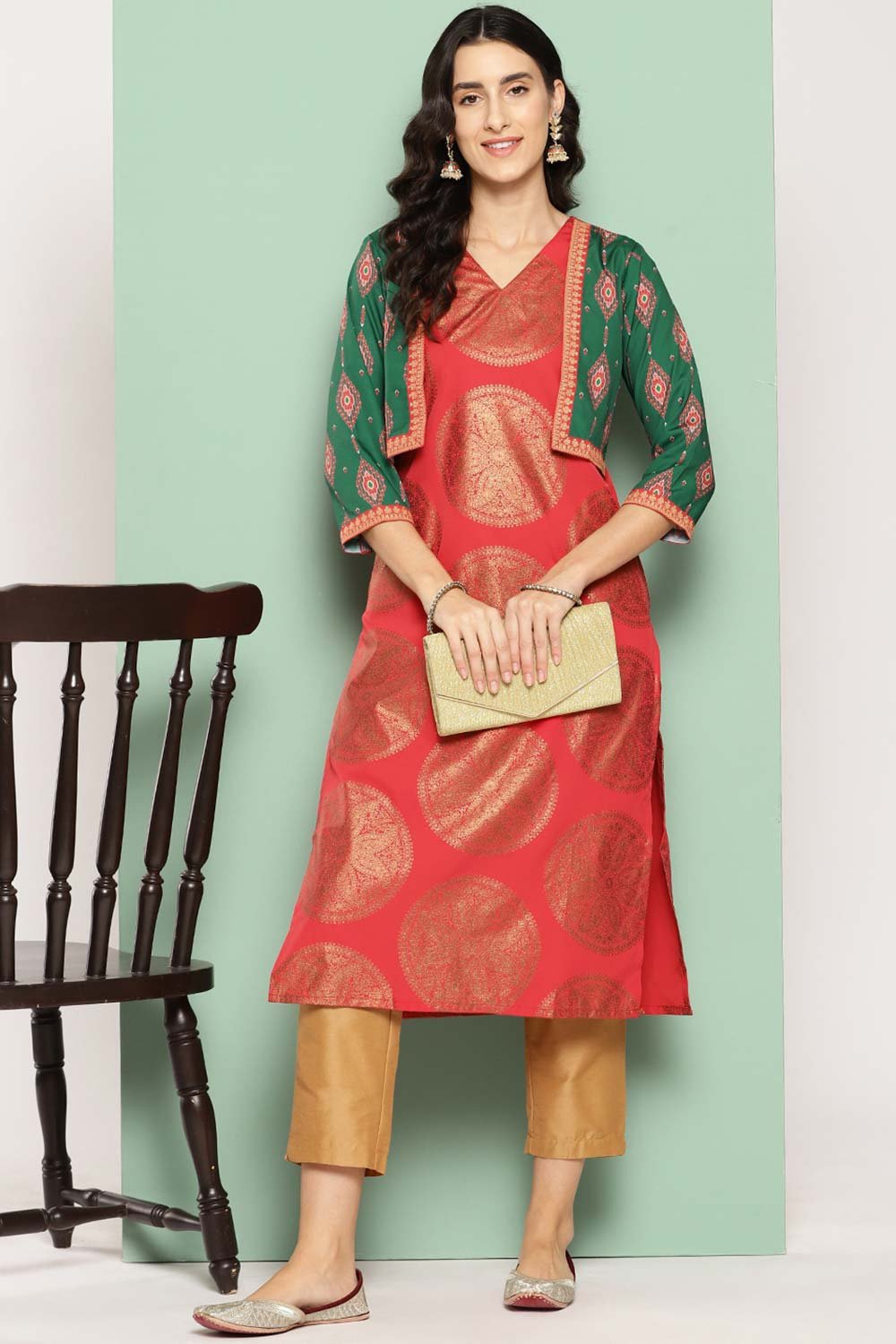 Women's Red Crepe Printed Kurti