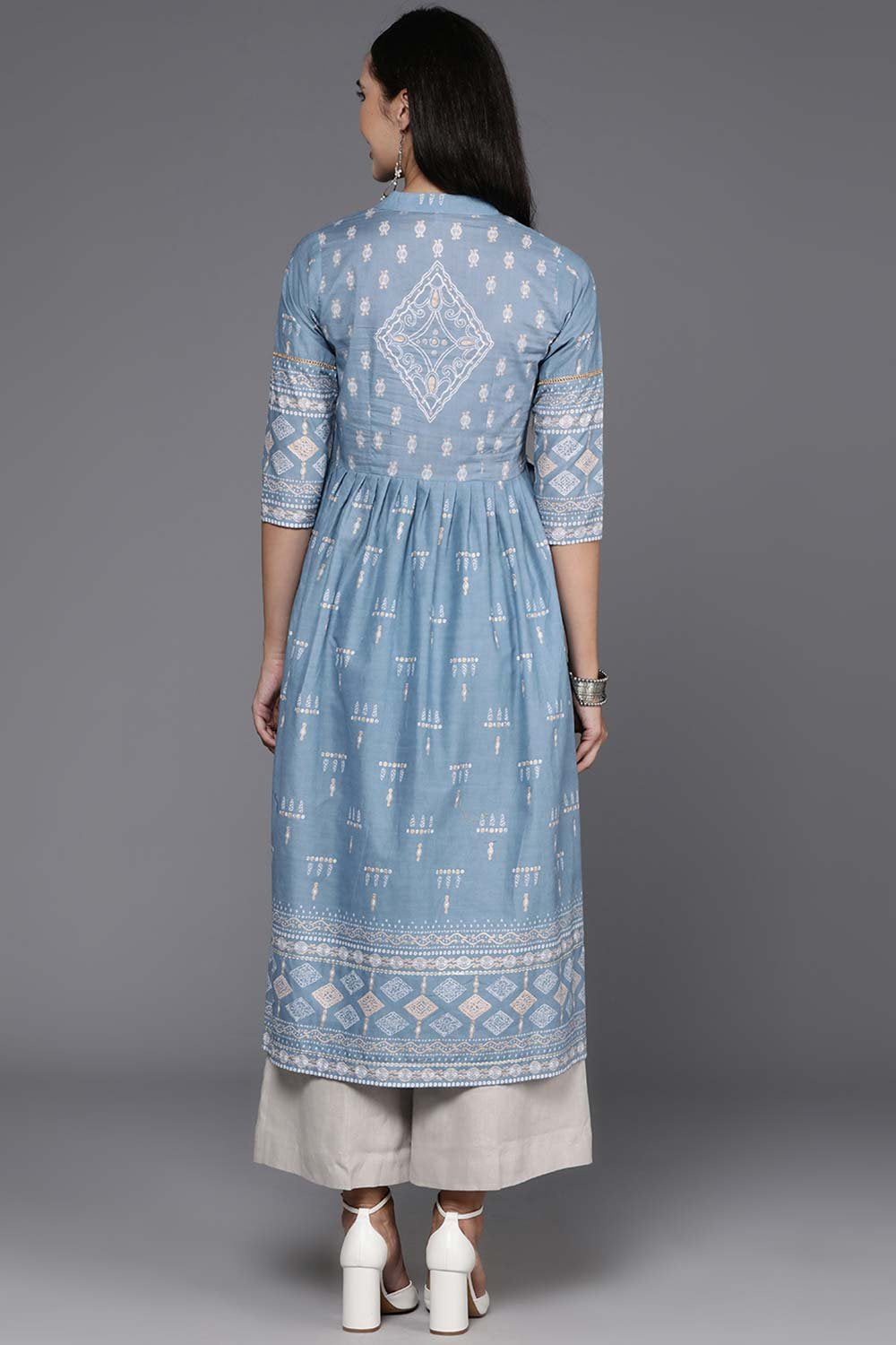 Women's Blue Cotton Printed Kurta