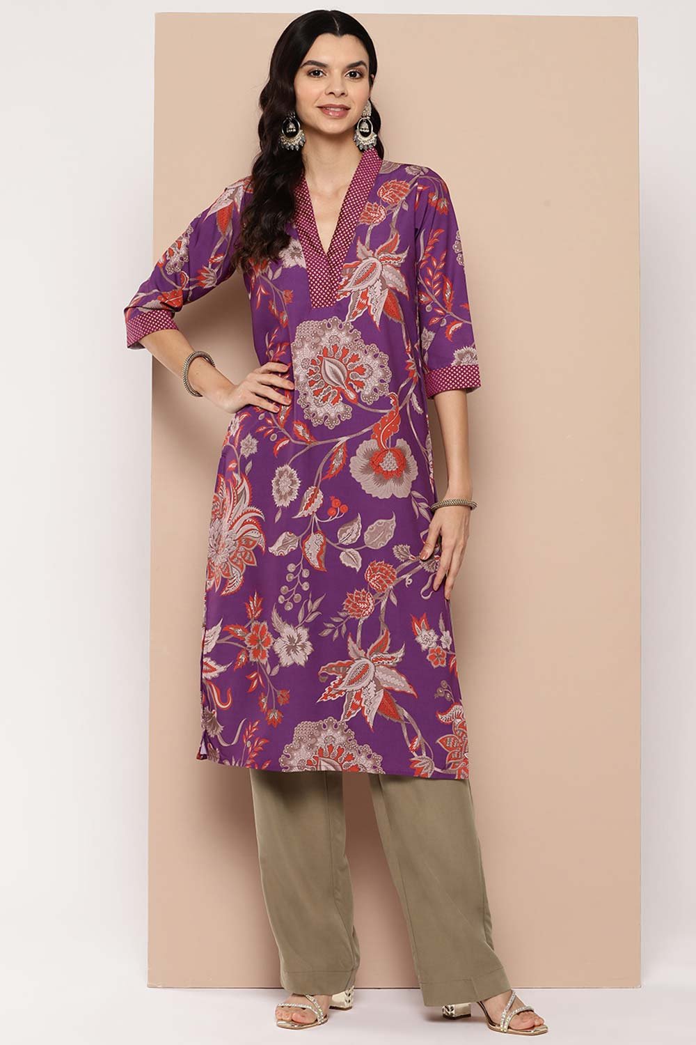 Women's Purple Crepe Printed Kurti