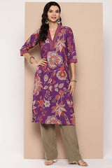 Women's Purple Crepe Printed Kurta