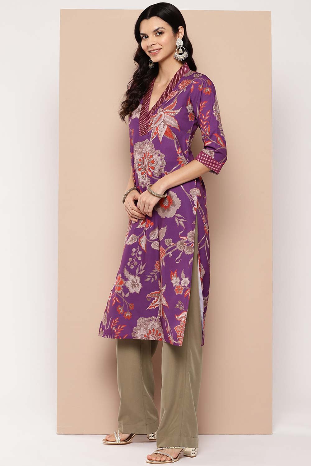 Women's Purple Crepe Printed Kurti