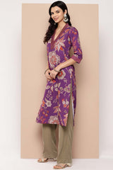 Women's Purple Crepe Printed Kurta