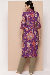 Women's Purple Crepe Printed Kurta