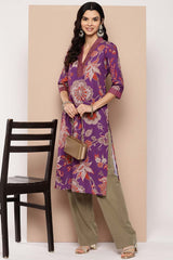 Women's Purple Crepe Printed Kurta