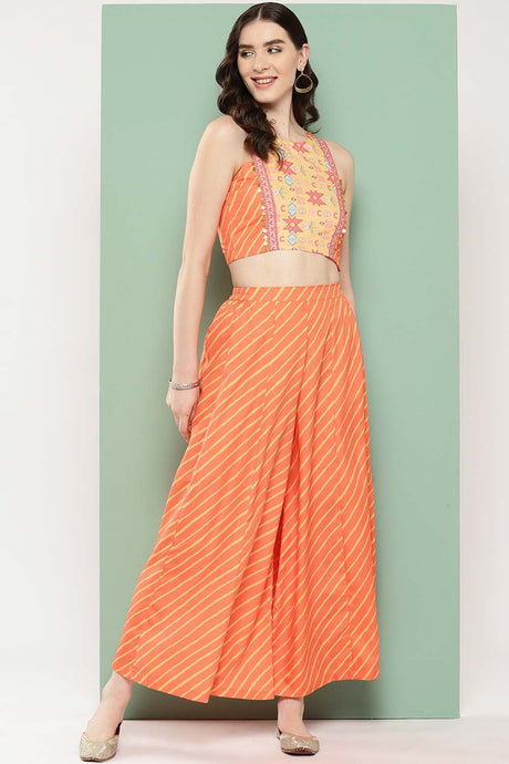 Women's Orange Crepe Printed Co-Ords Set