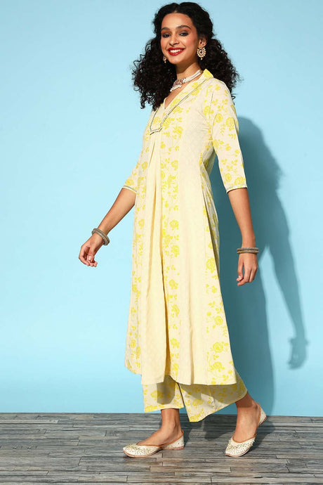 Women's Yellow Poly Crepe Printed Kurta Set With Dupatta