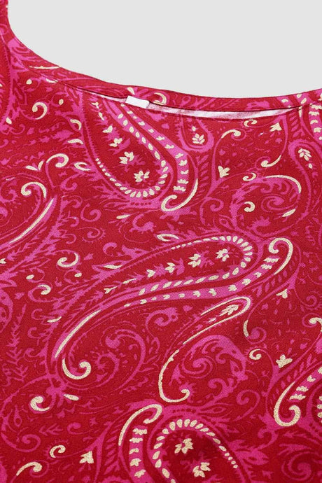 Women's Red Viscose Rayon Printed Kurta Set With Dupatta