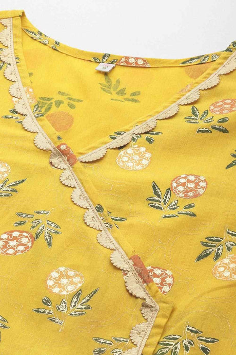 Women's Mustard Cotton Printed Tunic