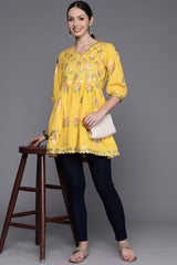 Women's Mustard Cotton Printed Tunic