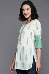 Women's Off White Cotton Printed Tunic