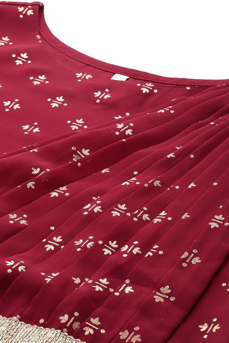 Women's Maroon Georgette Printed Dress