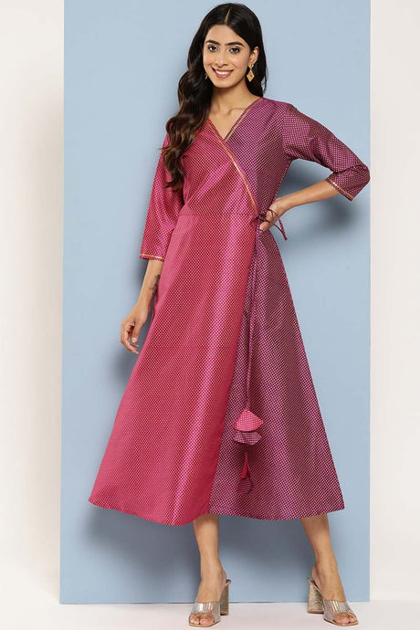 Women's Purple Net Printed Ethnic Dress