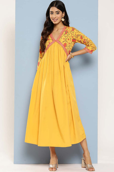 Women's Mustard Crepe Printed Dress