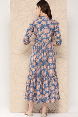 Women's Blue Crepe Printed Ethnic Dress