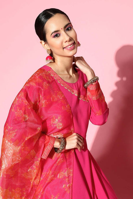 Women's Pink Crepe Solid Ethnic Dress