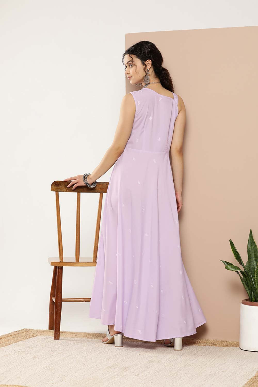 Women's Lavender Silke Printed Ethnic Dress