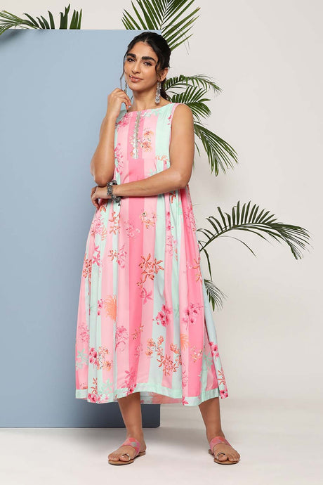 Women's Coral Crepe Printed Ethnic Dress