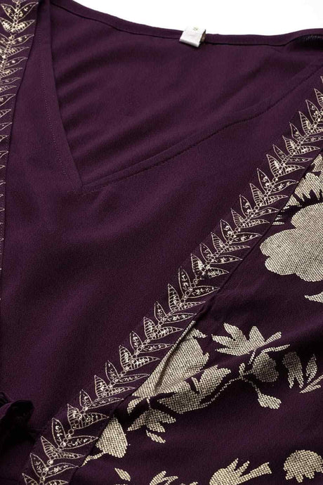Women's Burgundy Silk Printed Ethnic Dress