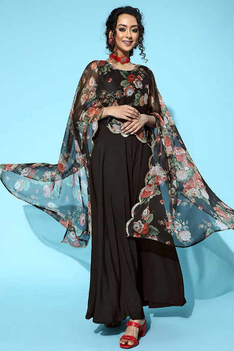Women's Black Polyester Printed Dress