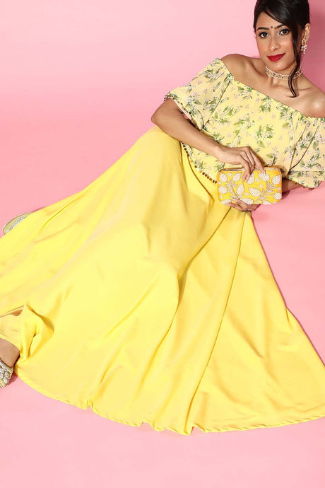 Women's Yellow Georgette Printed Ethnic Dress