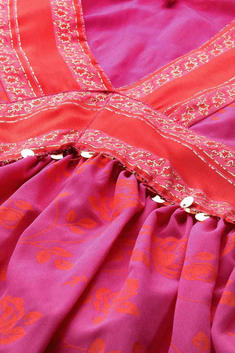 Women's Pink Silk Printed Dress