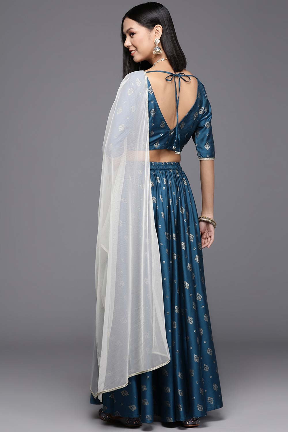 Women's Blue Silk Blend Zari Lehenga