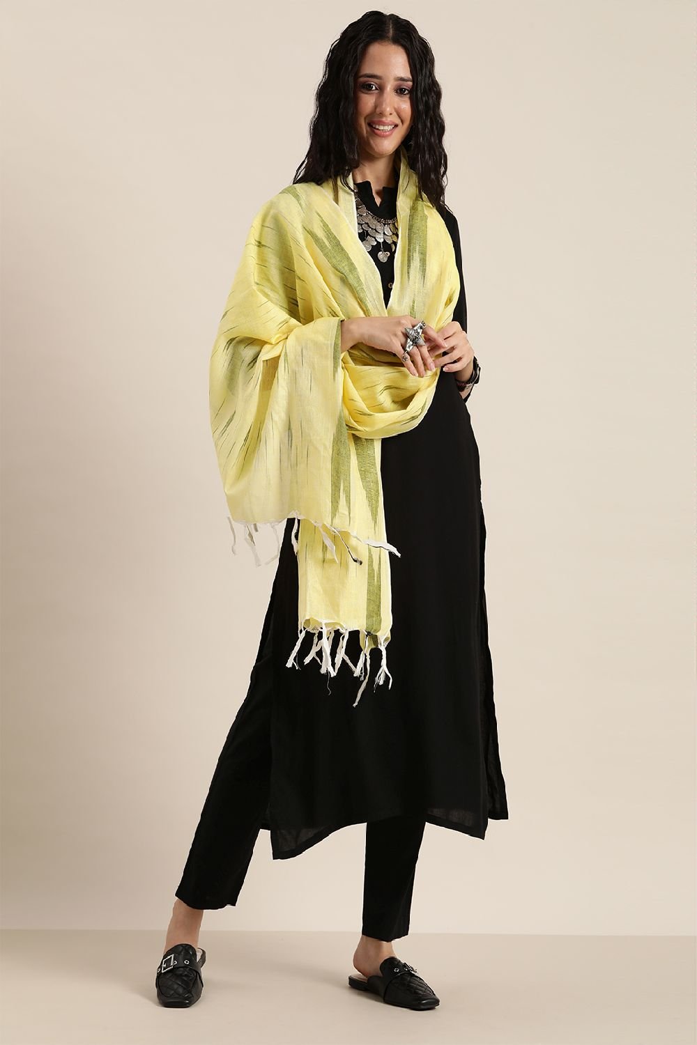 Women's Yellow Cotton Dupatta