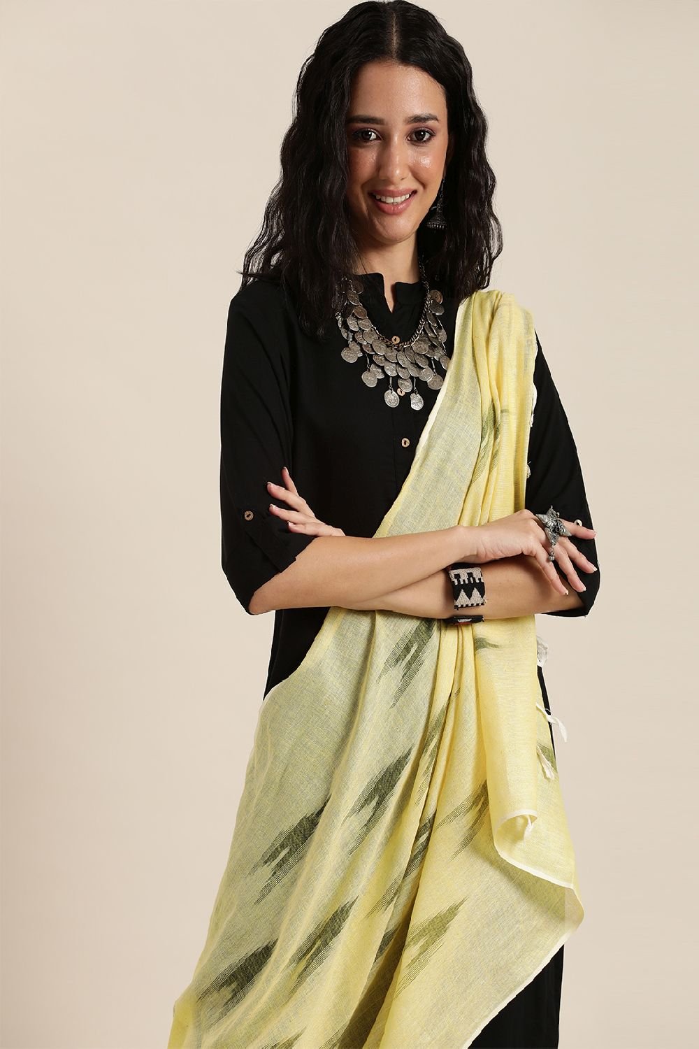 Women's Yellow Cotton Dupatta