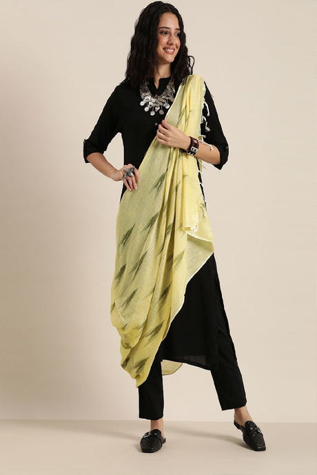 Women's Yellow Cotton Dupatta