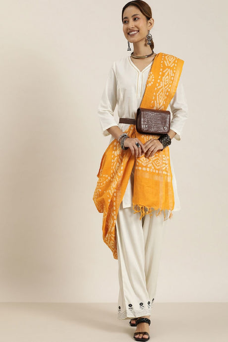 Women's Yellow Cotton Dupatta