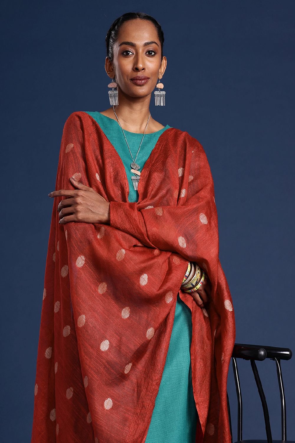 Women's Maroon Silk Blend Dupatta