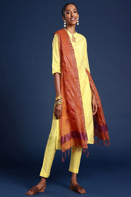 Women's Orange Silk Blend Dupatta