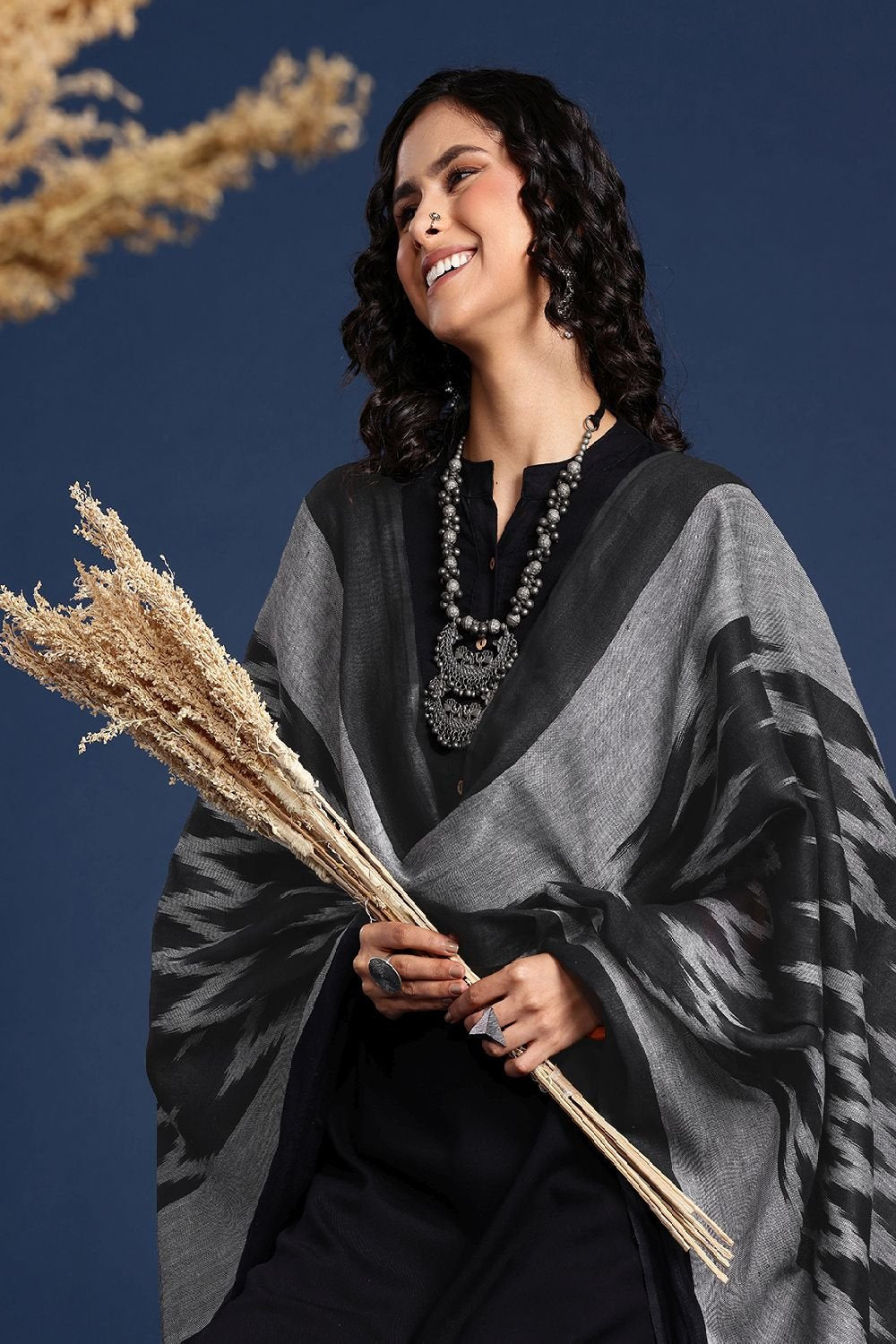 Women's Black Silk Blend Dupatta