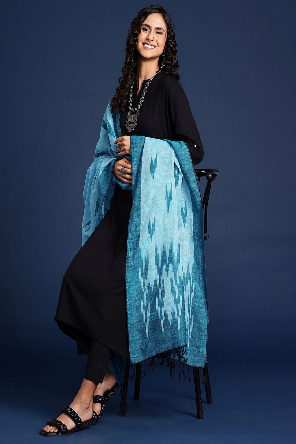 Women's Blue Silk Blend Dupatta